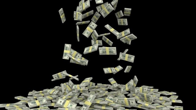Dollars faling - 3d render with alpha channel. 