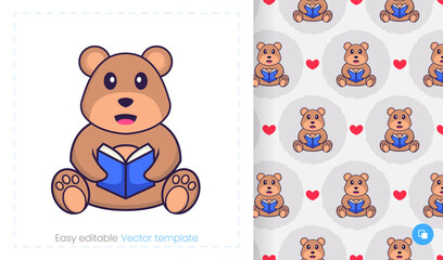 Cute bear mascot character. Can be used for stickers, pattern, patches, textiles, paper. Vector illustration