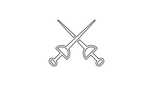 Black line Fencing icon isolated on white background. Sport equipment. 4K Video motion graphic animation