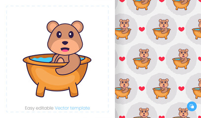 Cute bear mascot character. Can be used for stickers, pattern, patches, textiles, paper. Vector illustration