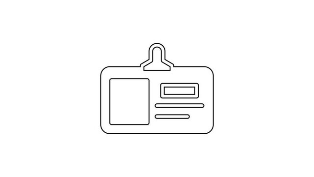 Black line Identification badge icon isolated on white background. It can be used for presentation, identity of the company, advertising. 4K Video motion graphic animation