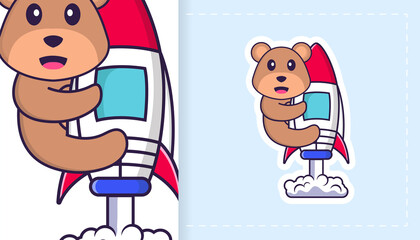 Cute bear mascot character. Can be used for stickers, pattern, patches, textiles, paper. Vector illustration