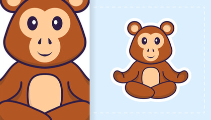 Cute monkey mascot character. Can be used for stickers, patches, textiles, paper. Vector illustration