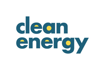 Modern, simple, minimal typographic design of a saying "Clean Energy" in blue and yellow colors. Cool, urban, trendy and playful graphic vector art 