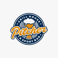 Grill House and Sport Bar with Pitcher Symbol Logo Design