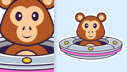 Cute monkey mascot character. Can be used for stickers, patches, textiles, paper. Vector illustration