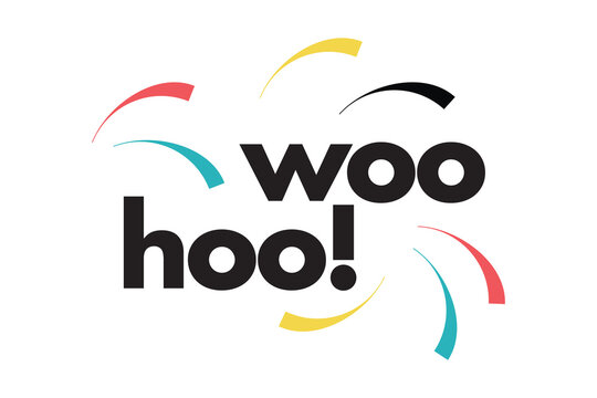 Modern, simple, colorful typographic design of a saying "Woo Hoo!". Cool, urban, trendy and playful graphic vector art
