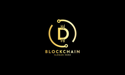 Crypto coin logos. Initial letter D logo, icon - Vector Digital money, block chain, finance symbol. Connect technology and digital, gold currency data concept for your corporate identity