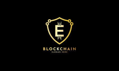 Crypto coin logos. Initial letter E logo, icon - Vector Digital money, block chain, finance symbol. Connect technology and digital, gold currency data concept for your corporate identity