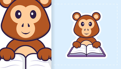 Cute monkey mascot character. Can be used for stickers, patches, textiles, paper. Vector illustration