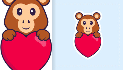 Cute monkey mascot character. Can be used for stickers, patches, textiles, paper. Vector illustration