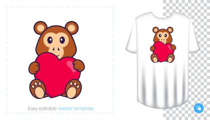 Obraz premium Cute monkey character. Prints on T-shirts, sweatshirts, cases for mobile phones, souvenirs. Isolated vector illustration on white background.