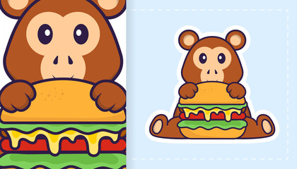 Cute monkey mascot character. Can be used for stickers, patches, textiles, paper. Vector illustration