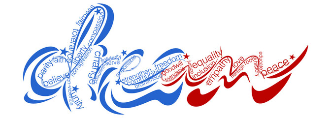 An abstract typographic representation of cilvil rights concepts with emphasis on the word dream in US flag colors on an isolated white background - 477014774
