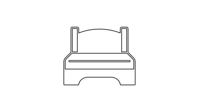 Black line Big bed for two or one person icon isolated on white background. 4K Video motion graphic animation