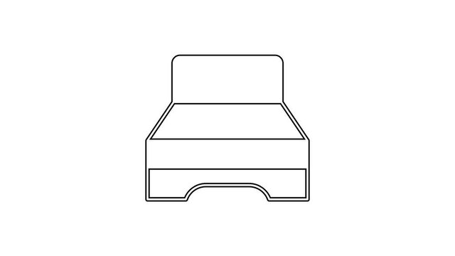Black line Big bed for two or one person icon isolated on white background. 4K Video motion graphic animation