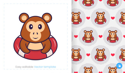 Seamless pattern with cartoon monkey on white background. Can be used on packaging paper, cloth and others.