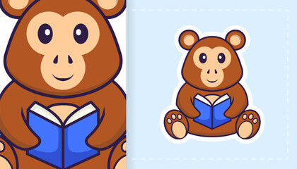 Obraz premium Cute monkey mascot character. Can be used for stickers, patches, textiles, paper. Vector illustration