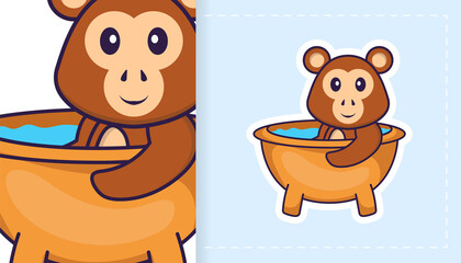 Cute monkey mascot character. Can be used for stickers, patches, textiles, paper. Vector illustration