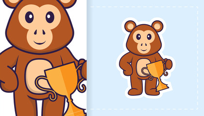 Cute monkey mascot character. Can be used for stickers, patches, textiles, paper. Vector illustration