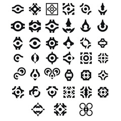 round and square abstract logo with letters c, w, u, m and o. modern design vector illustration set. best for business. simple sphere shape with house, archery target and maps pin icon concept
