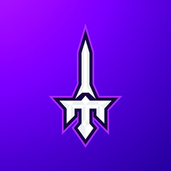 Logo design letter E or M and number 3 with a sword concept. For esport gaming logo and or initial name. purple color
