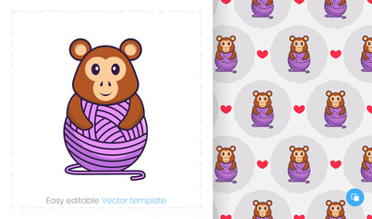 Seamless pattern with cartoon monkey on white background. Can be used on packaging paper, cloth and others.