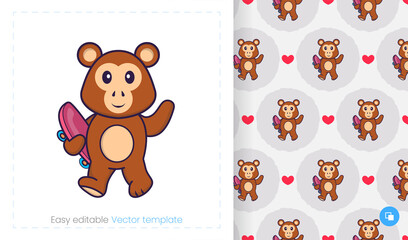 Seamless pattern with cartoon monkey on white background. Can be used on packaging paper, cloth and others.