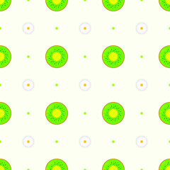 Seamless Pattern Abstract Elements Fruits Food Kiwi With Flower Vector Design Style Background Illustration Texture For Prints Textiles, Clothing, Gift Wrap, Wallpaper, Pastel