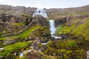 Famous scenic Dynjandi waterfall, Westfjords, Iceland.	