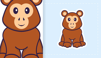 Cute monkey mascot character. Can be used for stickers, patches, textiles, paper. Vector illustration