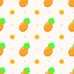 Seamless Pattern Abstract Elements Fruits Food Pineapple With Flower Vector Design Style Background Illustration Texture For Prints Textiles, Clothing, Gift Wrap, Wallpaper, Pastel