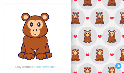 Seamless pattern with cartoon monkey on white background. Can be used on packaging paper, cloth and others.