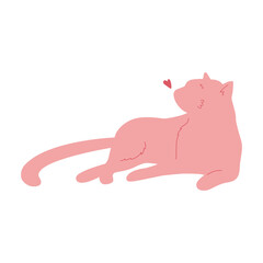 Cute pink cat with heart. I love you. Valentine's Day. Vector flat design