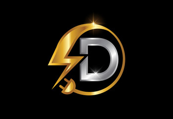 Electrical sign with the letter D, Electricity Logo, Power energy logo, and icon vector design