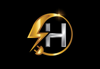 Electrical sign with the letter H, Electricity Logo, Power energy logo, and icon vector design