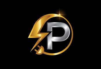 Electrical sign with the letter P, Electricity Logo, Power energy logo, and icon vector design - obrazy, fototapety, plakaty