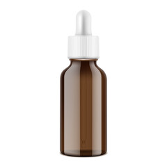 Amber Glass nasal dropper bottle, isolated on white background. Medical containers. Realistic packaging mockup template. 3d Vector illustration.
