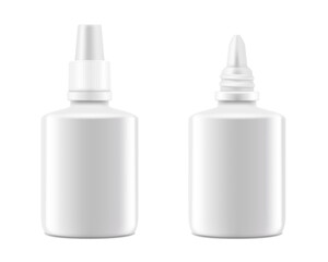 Glossy nasal spray bottle With Transparent Cap mockup , isolated on white background. Template. Realistic 3d vector
