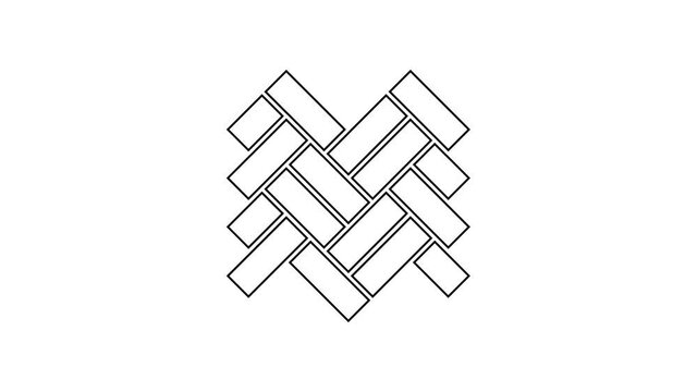 Black line Parquet icon isolated on white background. 4K Video motion graphic animation