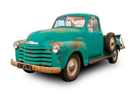 The Classical American Pickup truck Chevrolet 3100 Series 1947. White background.