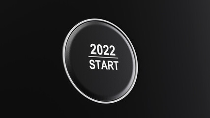 Start 2022. Happy New Year button. 3D illustration