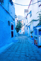 Street and building of old traditional town at Chefchaouen, the blue city in the Morocco