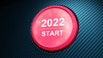 Start 2022. Happy New Year button. 3D illustration