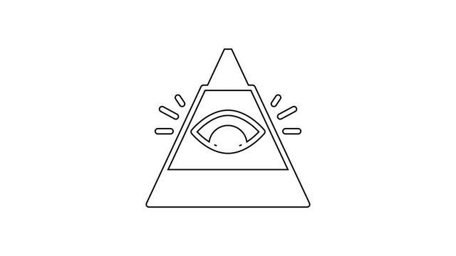 Black line Masons symbol All-seeing eye of God icon isolated on white background. The eye of Providence in the triangle. 4K Video motion graphic animation