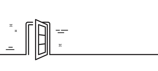 Open door line icon. Entrance doorway sign. Building entry symbol. Minimal line illustration background. Open door line icon pattern banner. White web template concept. Vector