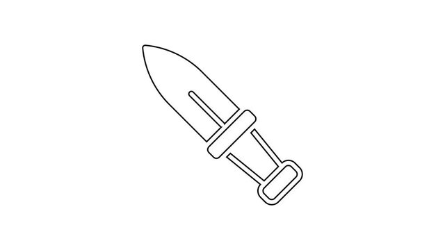 Black line Dagger icon isolated on white background. Knife icon. Sword with sharp blade. 4K Video motion graphic animation