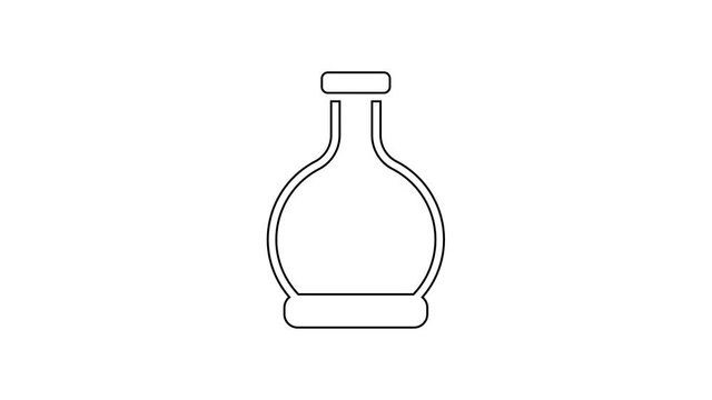 Black line Bottle with potion icon isolated on white background. Flask with magic potion. Happy Halloween party. 4K Video motion graphic animation