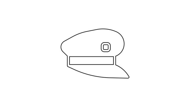 Black line Train driver hat icon isolated on white background. 4K Video motion graphic animation