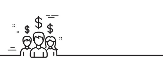 Business networking line icon. Group of people with Dollar signs. Minimal line illustration background. Salary employees line icon pattern banner. White web template concept. Vector